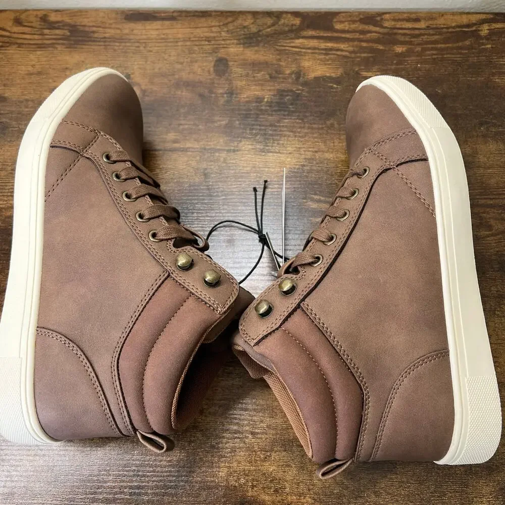 Goodfellow Drew Sneaker Boots Mens 8 Brown Faux Leather Ankle Lace Up Casual New